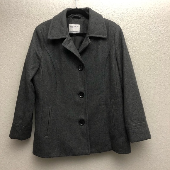 Nautica Women’s‎ Charcoal Wool Blend Pea Coat Large - Picture 1 of 4